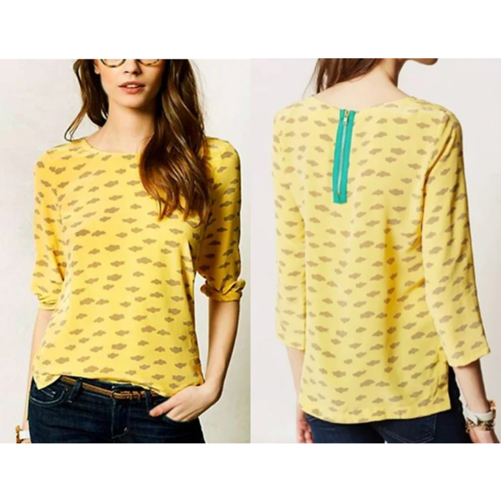Anthropologie Yellow and Brown Blouse